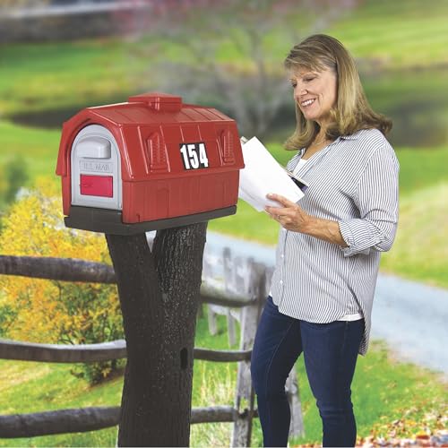 Simplay3 Rustic Red Barn Plastic Residential Mailbox & Post Mount Combo Kit with 2 Access Doors