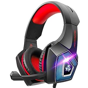 Hunterspider Ps4 -Gaming Xbox One Gaming Wired On Ear Headphones With Mic With Surround Sound, Rgb Led Light & Noise…