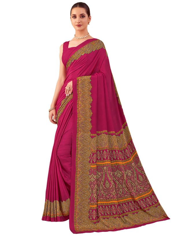 Image of SIRIL Women's Crepe Silk Printed Saree with Unstitched Blouse Piece