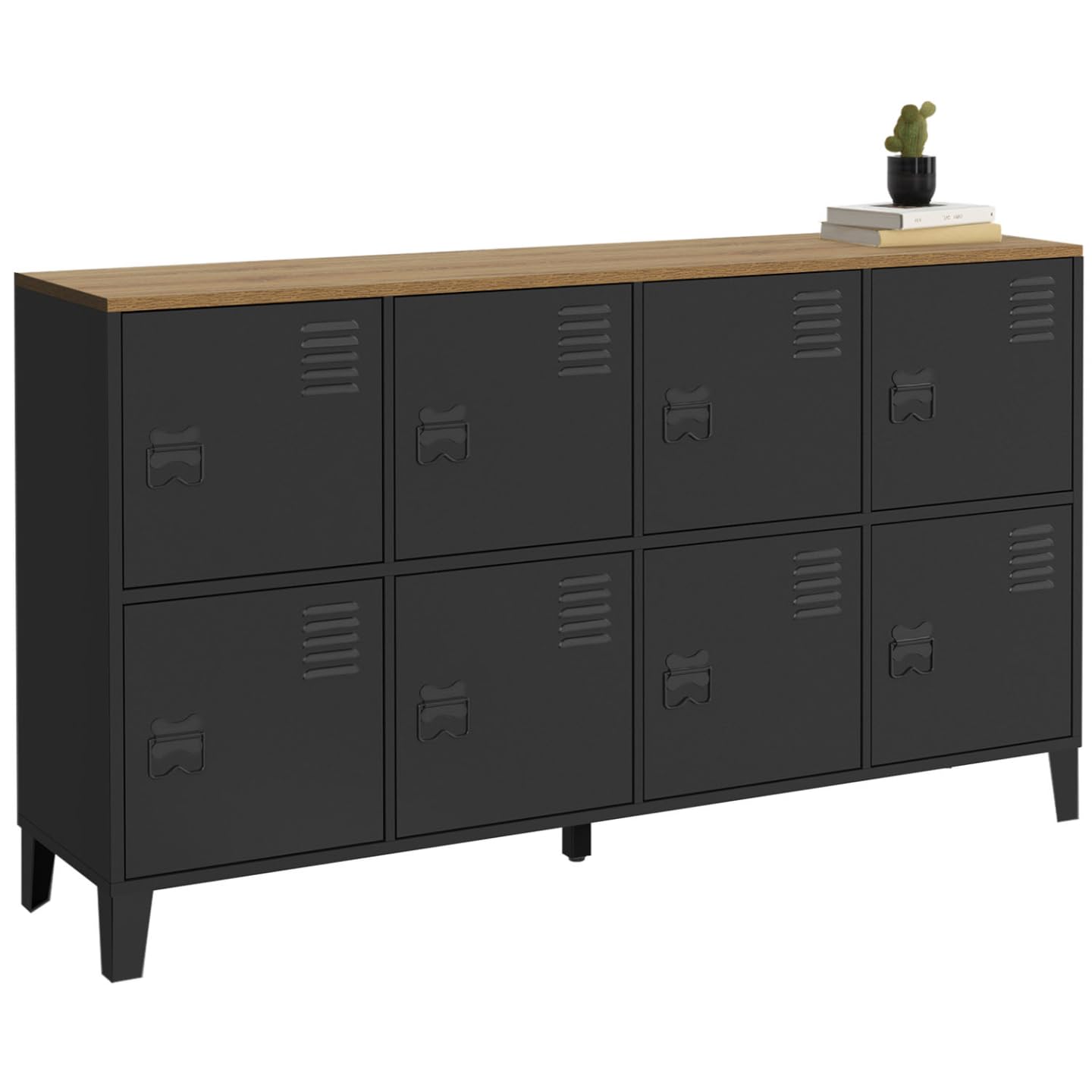 IDMarket - Buffet casier 139 cm Ester 8 Portes en métal Noir Plateau Bois Design Industriel