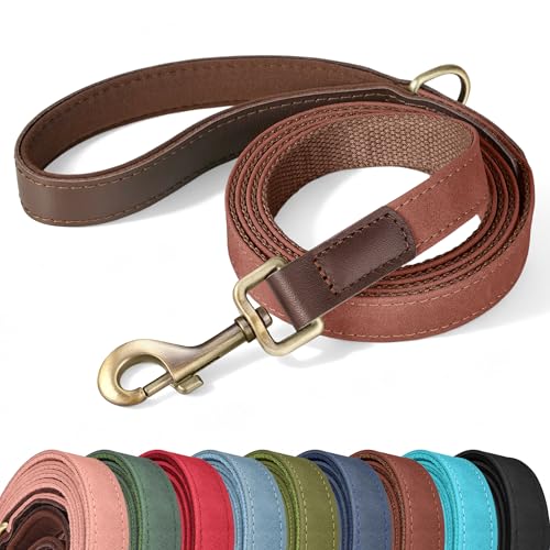 Image of Didog PU Leather Dog Leash for Medium Dogs, 5ft Soft Padded Handle, Brown