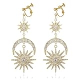 Exaggerated Luxury Sun Moon Star Clip on Earrings for Women Girls Rhinestone Punk Crescent Stars Dan