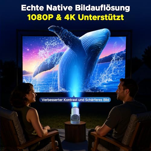 Smart Mini Beamer, Upgraded Beamer 4K mit Integriertem Akku, 1080P HD Mini Projektor Tragbarer Unterstützung Android 11 WiFi6 BT5.4, Projektor Klein Auto Keystone Kompatibel mit HDMI/TV Stick/Laptop