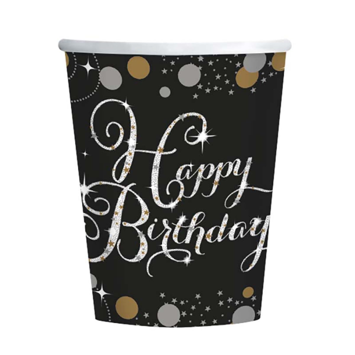 amscan 9900550-66 - Gold Sparkling Celebration Happy Birthday Party Paper Cups - 8 Pack