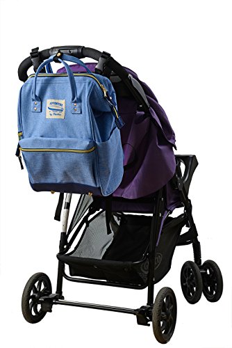 Wide Open Designer Baby Diaper Backpack by Moskka–Nappy Tote Bag w/Stroller Straps, Changing Pad & Insulated Pocket for Girl & Boy - Blue - Thumbnail 5
