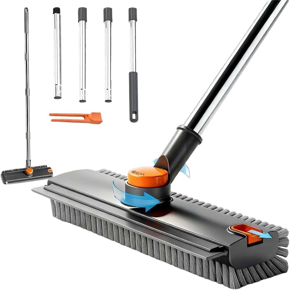 Hndhbfgrt Floor Scrubber Push Broom with Long Handle,Heavy-Duty Stiff 90° Bristle Brush for Floor Scrubbing for Patio, Shower, Tile