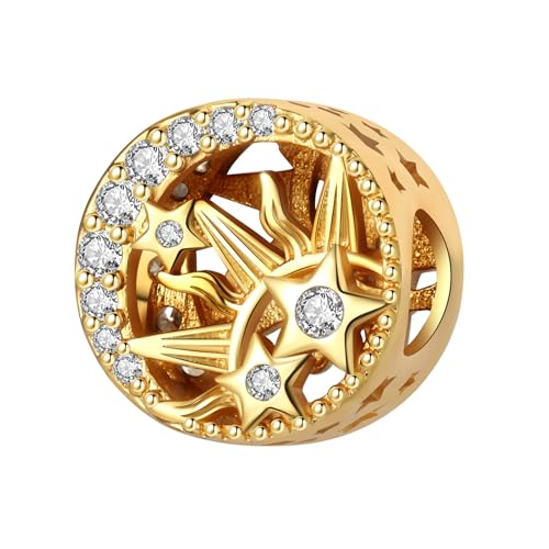 YIXUAN Golden Sun Moon Stars Charms Charm Fit for Pandora Bracelets Christmas Festival Heart Animals 925 Silver Stunning Women's Jewelry Gift for Women in Your Life