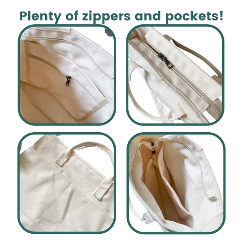 Ecofriendly Reusable Versatile Canvas Tote Bag - Adjustable Strap And Pocket With Zipper Unisex - Crossbody Or Shoulder Bag, White #TOP5