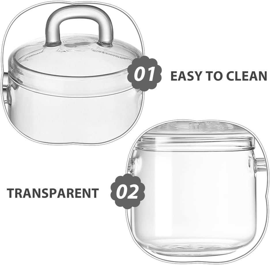 Ciieeo Glass Cooking Pot with Lid Clear Stovetop Saucepan for Soup Pasta Stews and Simmering Heat Resistant Pot for Small Kitchens and Outdoor Use 5.70 X 4.80 X 3.74 in