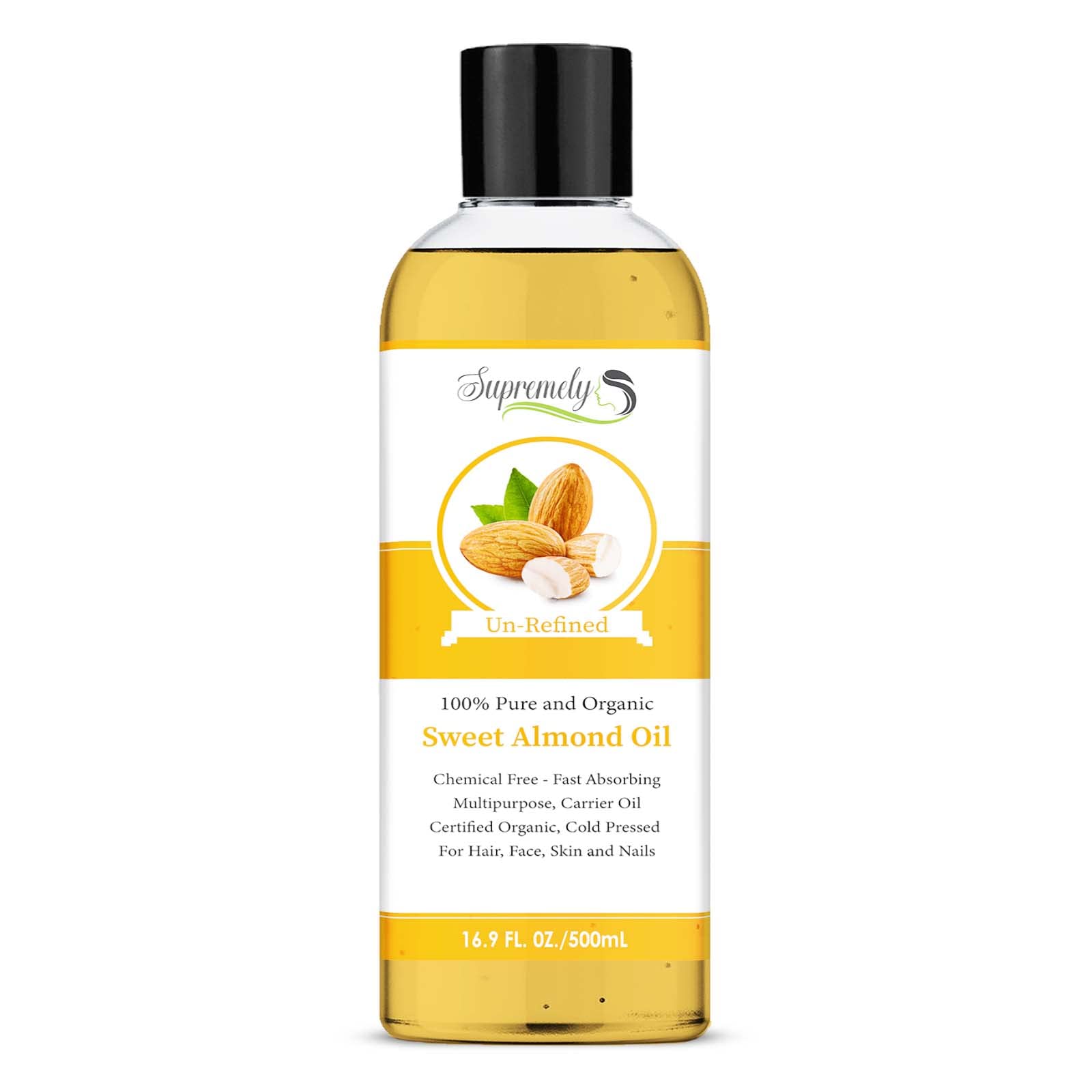 Pure Sweet Almond Oil for Skin and Hair, Cold Pressed, Natural Moisturizer and Carrier Oil