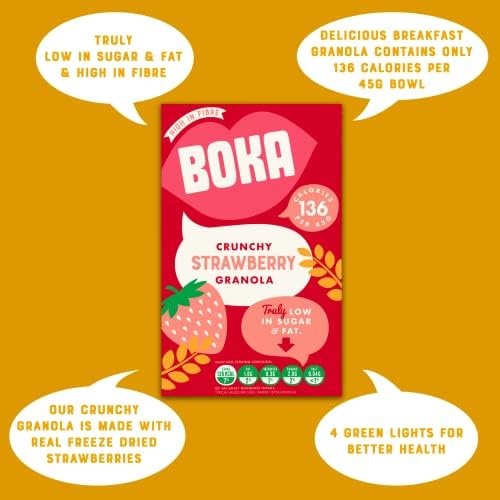Boka Food - Crunchy Strawberry Granola  Low Sugar -Low Fat  High in Fibre  Vegan  Great for Gut Health  Healthy Everyday Breakfast  (1 x 400g)