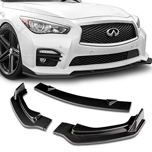 Stay Tuned Performance PU 666 PCF Carbon Fiber Print Front Bumper Body Kit Lip 3PCS Compaitble with 2014-2017 Q50 Premium Base