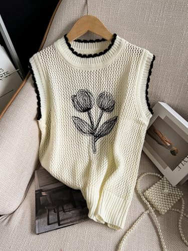 Verdusa Women's Floral Crochet Sweater Vest Elegant Old Money Summer Knit Tops4