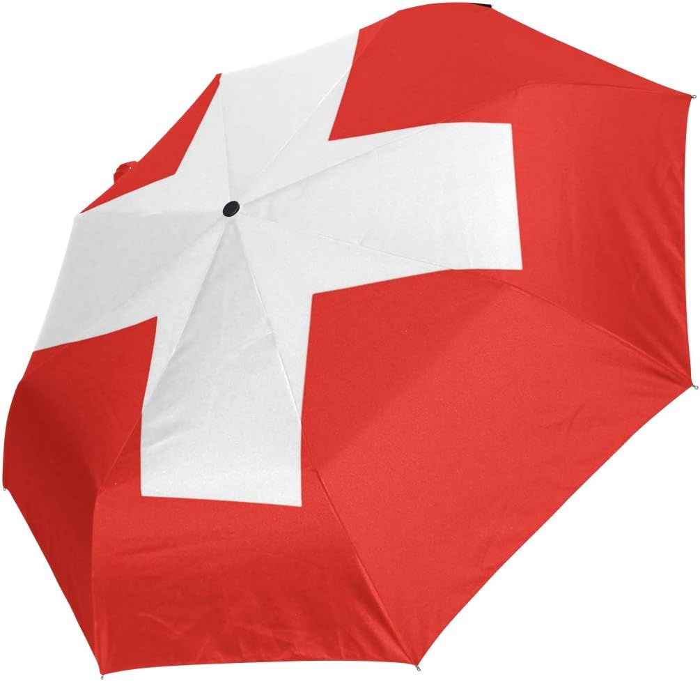 Ainans Swiss Flag Automatic Umbrella Auto Open Close Folding Windproof Foldable for Men Women Kids