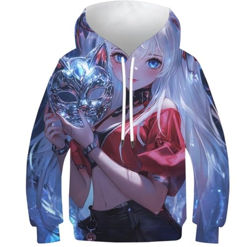 Sweat à capuche imprimé 3D chat pull sport unisexe décontracté 12-14 ans