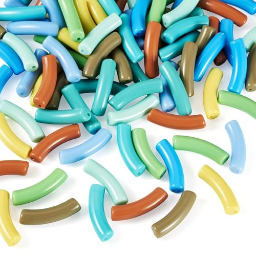 Spritewelry Acrylic Tube Beads for Bracelets Curved Chunky Bamboo Tube Beads Two Tone Bangle Acrylic Bead for Jewelry Making Earring Crafts