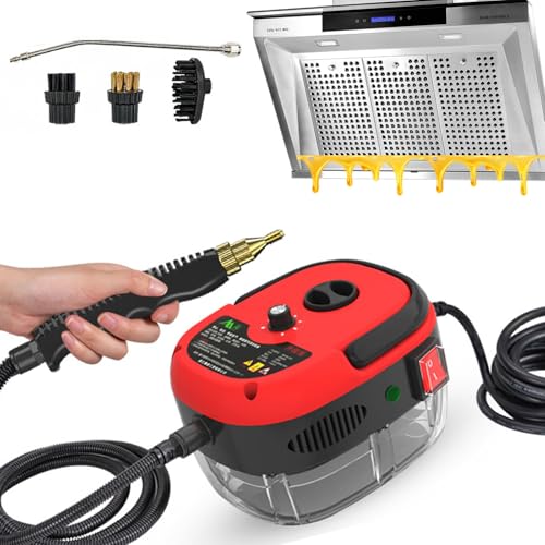 Qosigote Steam Cleaners, 2500w Portable Steam Cleaner Handheld 6 Speeds For Home Kitchen Use, High Pressure Steamer Cleaner For Cleaning Upholstery, Bathroom, Grout And Tile, Car Detailing (Red)