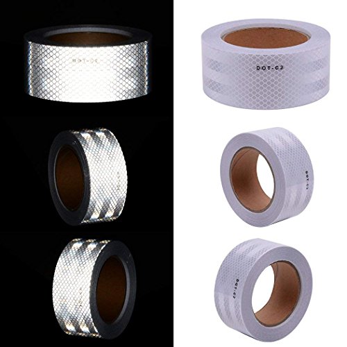 White High Visibility Dot-C2 Reflective Tape 2 Inch X 50 Feet Safety Warning Conspicuity Tape Waterproof Self-Adhesive Tape For Trailer Vehicles Trucks Vans Bikes Cargos Helmets Poles #TOP1