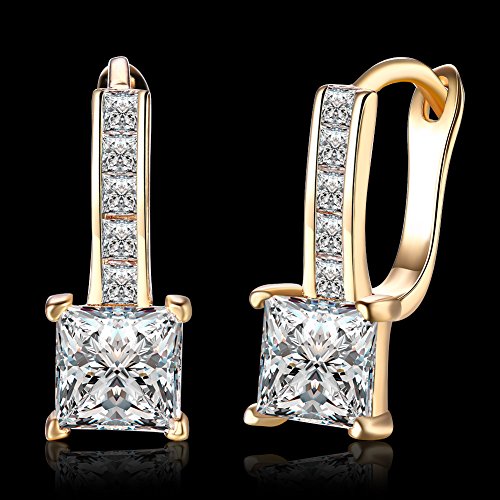 Elegant 18K Yellow Gold Plated Cubic Zirconia Hoop Earrings Earring For Womens Dainty Princess Cut Daimond Crystal Huggie Hoops Hypoallergenic Fashion Jewelry Nice Gift (Zircon)2