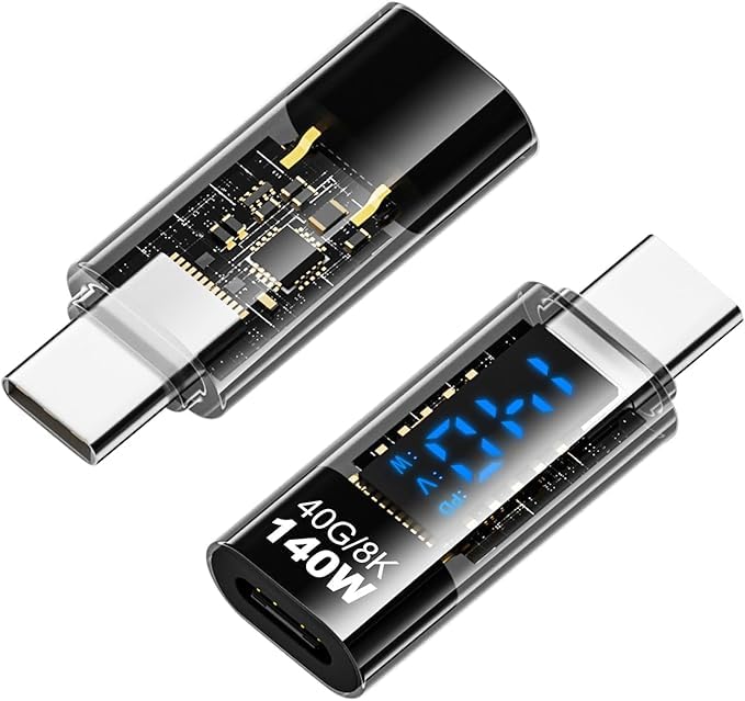 Image of Wefly 1 Pack USB-C Adapter with LED Display, PD 140W USB Type C Male to Female Connector for i /Phone 15 Series, i /Pad Air /Pro, Mac /Book, Support Voltage and Power Smart Display & 40Gbps Data Transfer