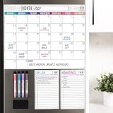 Magnetic Calendar for Fridge Dry Erase 16.5x13, 2 Notepads, 4 Markers, Eraser - No Stain Dry Erase C