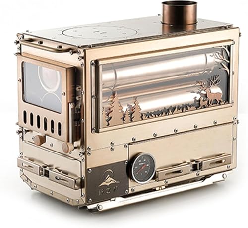 Outdoor Camping Stove, Camp Tent Stove Built-In Oven, Foldable Portable Wood Burning Stove with Chimney Pipe for Camping, Cooking, Indoor, Tents Heater,B