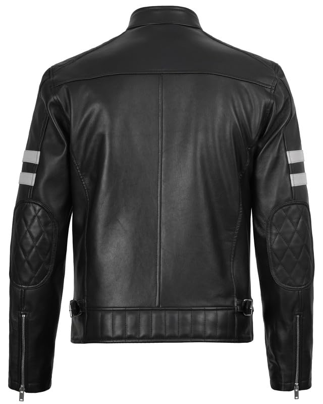 Image of Blingsoul Stylish Black & Brown Cafe Racer Leather Jacket For Men - Real Lambskin Leather Motorcycle Jacket Mens