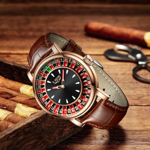 Image of LIGE Mens Roulette Wheel Watches Casino Themed Quartz Analog Watch 3ATM Waterproof Glowing Man Wrist Watches