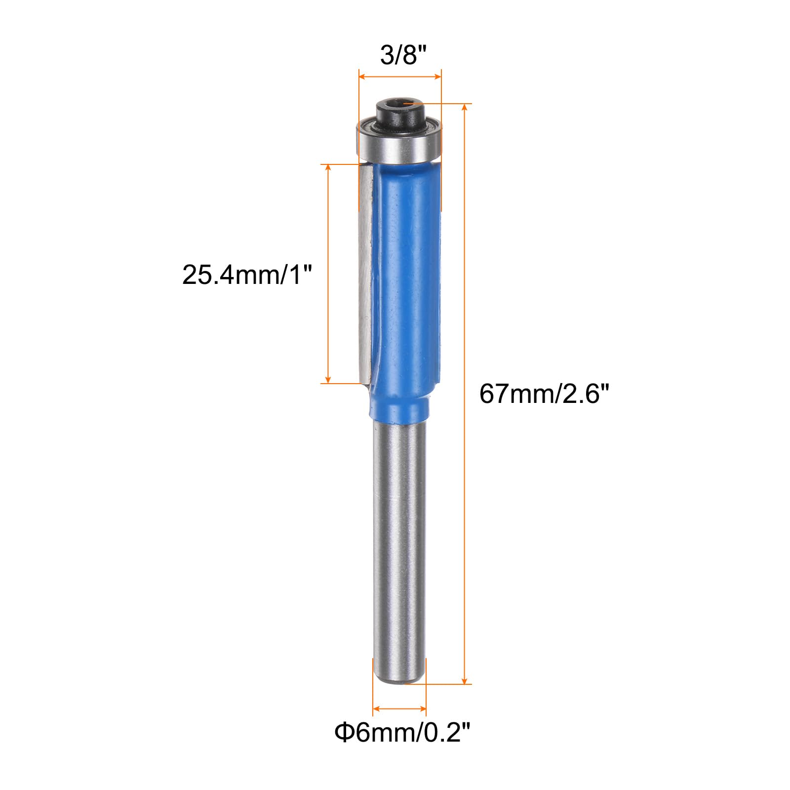 QUARKZMAN 2 sztuki frezy z łożyskiem kulkowym 6 mm trzpień 3/8" średnica 1" głębokość cięcia łożysko górne równo proste frezy tnące z twardego metalu do płyt wiórowych, sklejki, niebieskie