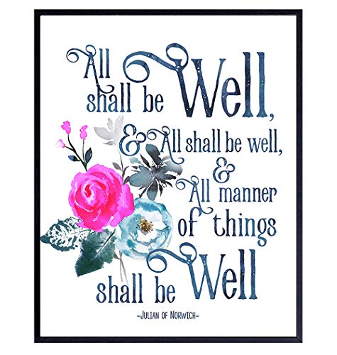 Julian of Norwich - All Shall Be Well - Spiritual Religious Wall Art - Inspirationall Christian Wall Decor - Bible Verse Encouragement Gifts - Catholic Decor - Holy Scriptures Decoration - Faith