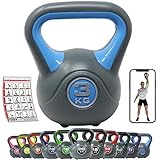 [page_title]-POWRX Kettlebell Kunststoff 2-20 kg inkl. Workout I Kugelhantel in versch. Farben und Gewichten I Bodenschonende Schwunghantel (3 kg - Hellblau)