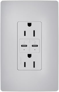 Legrand Radiant 65W USB‑C Outlet, Dual Type‑C Power Delivery, 15A Tamper‑Resistant, LED Charging Status Light, R26USBPD65GRY, Gray, with Matching Wall Plate