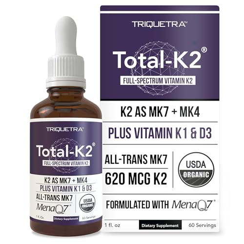 Total K2® | Vitamin K2 as MK7 & MK4 | Plus K1 & Vitamin D3 Cofactor - 620 mcg K2 per Serving - All-Trans MK7 from MenaQ7® - Full-Spectrum Vitamin K - Vegan, Organic Certified (Liquid 1 oz)