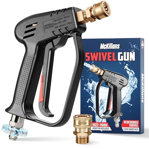 Image of McKillans 2026 Short Pressure Washer Gun with Upgraded Swivel - M22-14mm to 3 /8 Quick Connect Included - High Pressure Water Handle - Power Washer Gun Compatible with Foam Cannon, Car Wash Gun