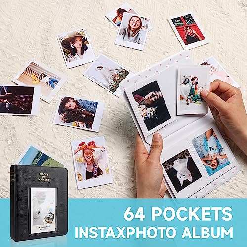 Meetikar Kameratasche und 64 Taschen Fotoalbum kompatibel mit Fujifilm Instax Mini 12 Sofortbildkamera, PU Leder tragbare Mini 12 Kameratasche mit verstellbarem Schulterriemen (Braun)