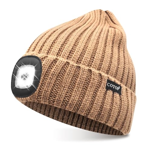 COTOP Mütze mit Licht, Led Strickmütze Herren Winter, Geschenke Männer Weihnachten, Warm Beanie mit Stirnlampen für Joggen, Wandern, Laufen,...