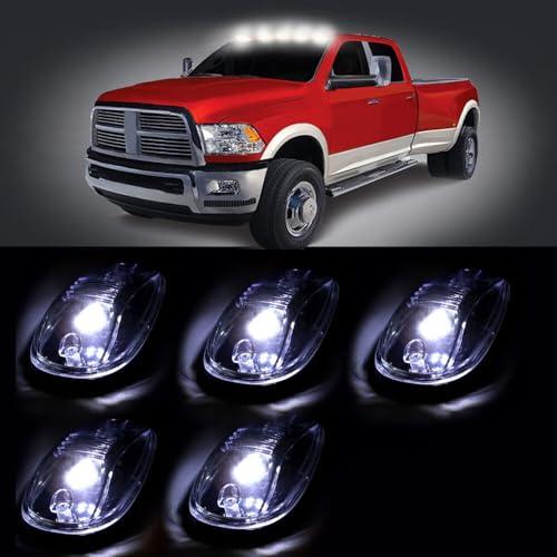 LBRST Clear Lens LED Cab Roof Marker Light Assembly Kit +T10-6-5730-SMD White LED Bulbs Fit For For Dodge Ram 1500 2003-2010 For Dodge Ram 2500 2003-2010 Trucks Clearance Top Roof Running