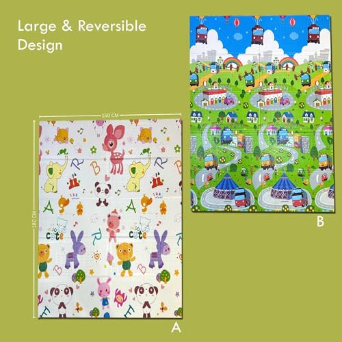 Image of Premium Reversible Baby Play Mat | Extra Large Soft Foam Crawling Mat for Babies & Toddlers | Non-Slip, Waterproof, Easy to Clean | Multicolor Foldable Learning Play Mat for Indoor & Outdoor (6.5 X 5 ft, 0.8 cm Thickness) Teddy-Village