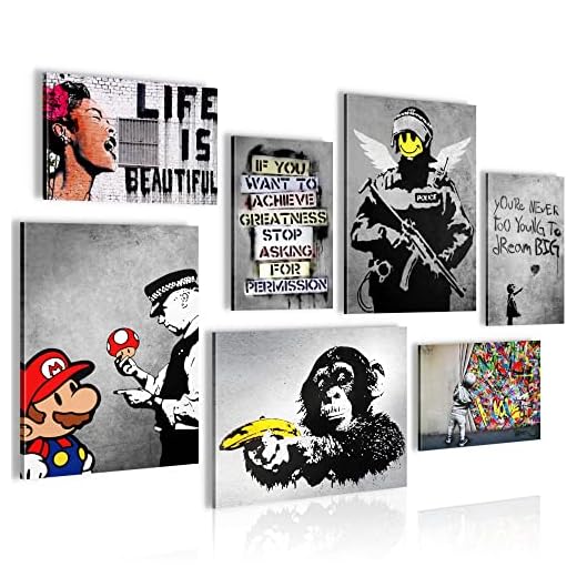 Set Cuadros Decorativos - COMPLETAMENTE LISTO PARA COLGAR - Imágenes - Banksy Collage - 2 Partes - N013571a