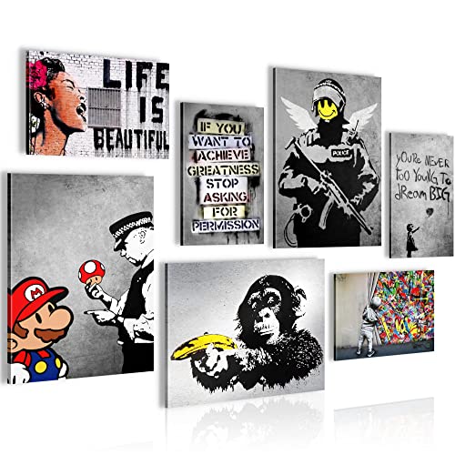 Novart Wandbilder Banksy Collage - KOMPLETT AUFHÄNGFERTIG - Street Art...