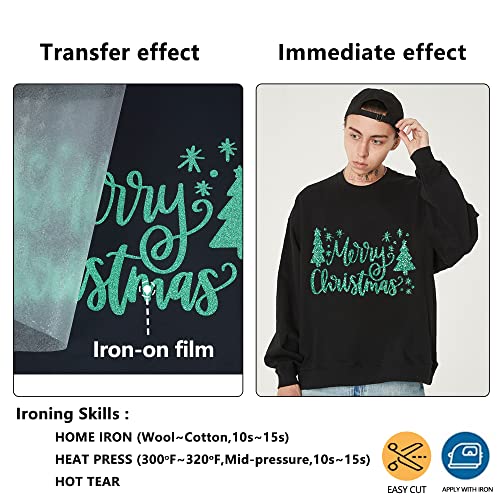 Renlitong Green Glitter Heat Transfer Vinyl Htv Vinyl 12 Inch By 8 Feet Rolls Iron On Vinyl For T-Shirt Silhouette Cameo Easy To Cut & Weed For Design #TOP5