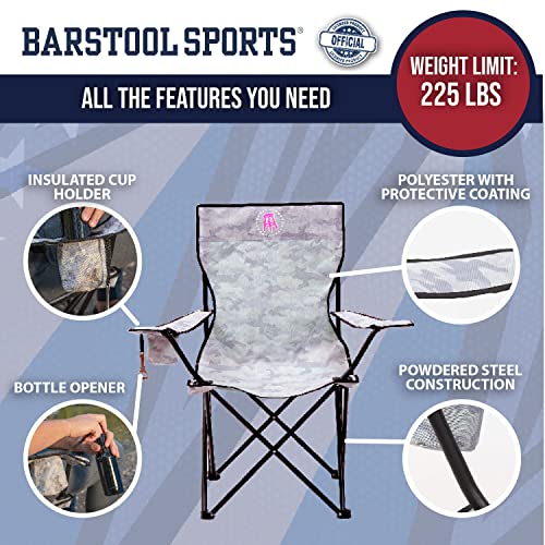 Barstool Sports Heavy Duty Outdoor Folding Chair, Foldable Portable Chair, Camping, Sports, Hunting, Tailgate - Includes An Insulated Cup Holder And Bottle Opener, 225 Lb Capacity, Pink & White Camo #TOP1