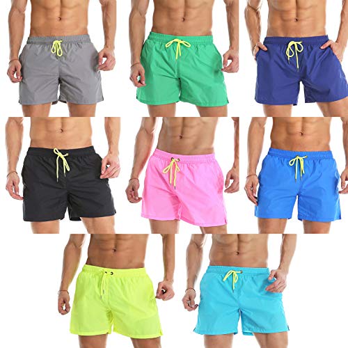 Mens Solid Color Swim Trunks Quick Dry Beach Shorts with Mesh Lining3
