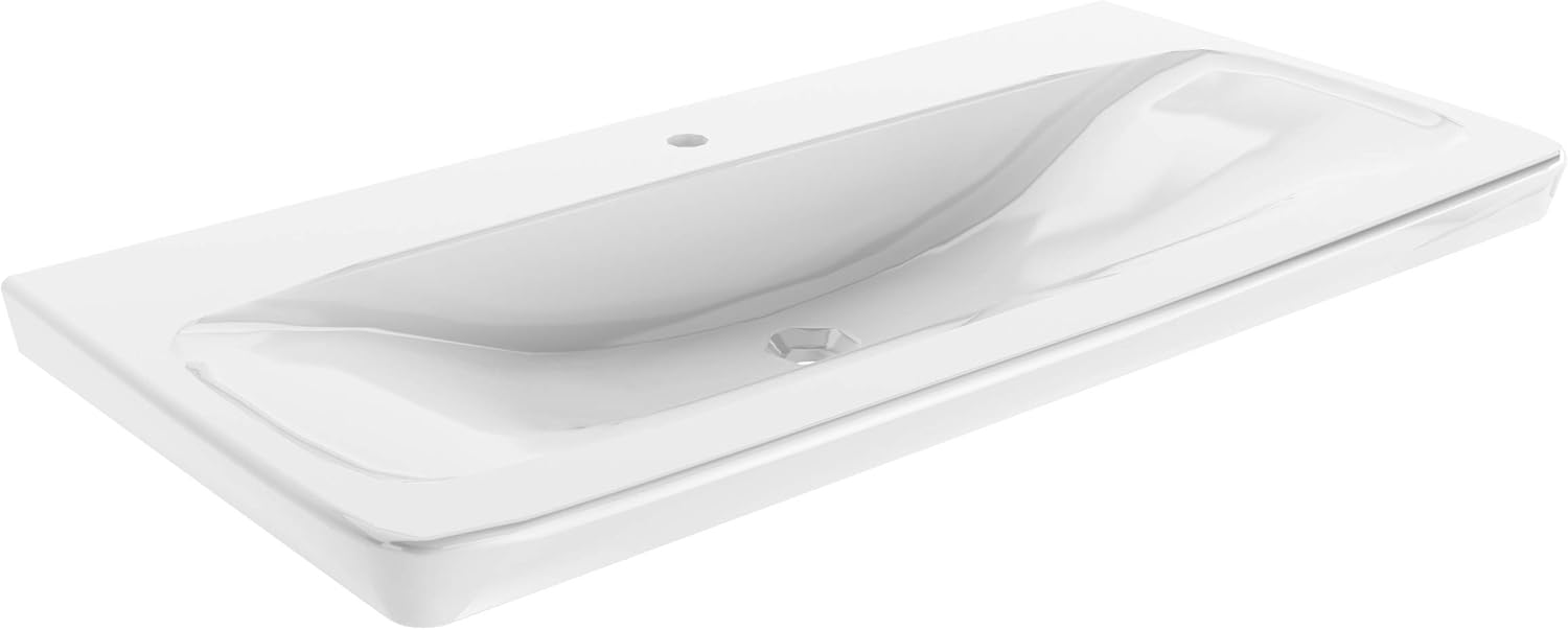 FACKELMANN Milano Ceramic Wash Basin, Approx. 107.5 x 17 x 54.5 cm, Ceramic Basin, High-Quality Sink for Bathroom and Toilet, White