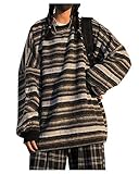 CYLADY Women Striped Sweatshirt Pullover Oversize Sweater Plus Size Knitted Long Sleeve Tops Black
