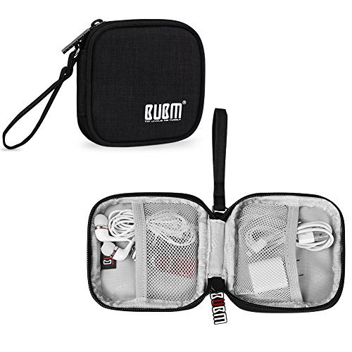 BUBM Carrying Case Storage Bag for Earphones/Charger Cables/USB Plugs and Other Mobile Accessories, Black