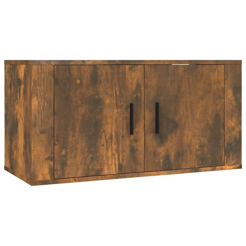 3-TLG. TV-Schrank-Set Räuchereiche Holzwerkstoff, Wandmontage, Modernes Media-Center für Wohnzimmer, Schlafzimmer, 80x34,5x40 cm