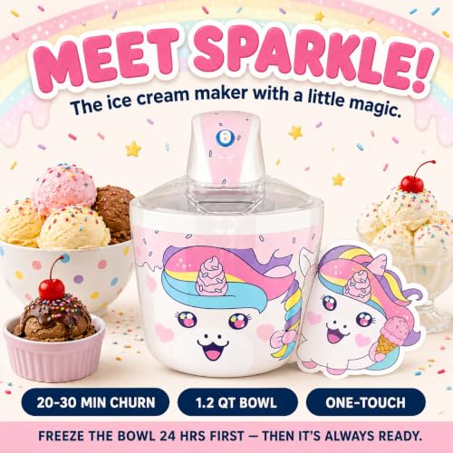 Image of Unicorn Electric Ice Cream Maker Machine for Kids - Countertop, Pink | A fun kids ice cream maker machine for homemade soft serve, sorbet, gelato & frozen yogurt. 1.2 qt small easy to use & clean