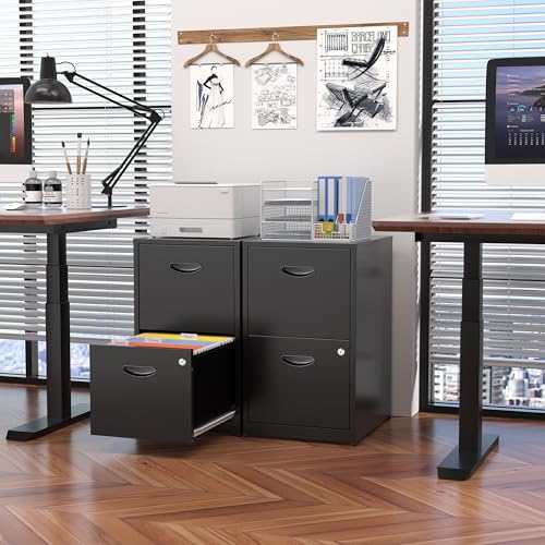 Kubohogar 2 Drawer File Cabinet with Lock,Black Metal Filing Cabinets,Vertical Locking File Cabinet Fit Hanging Files, Letter,File Box and A4 Documents (Black) - Thumbnail 2