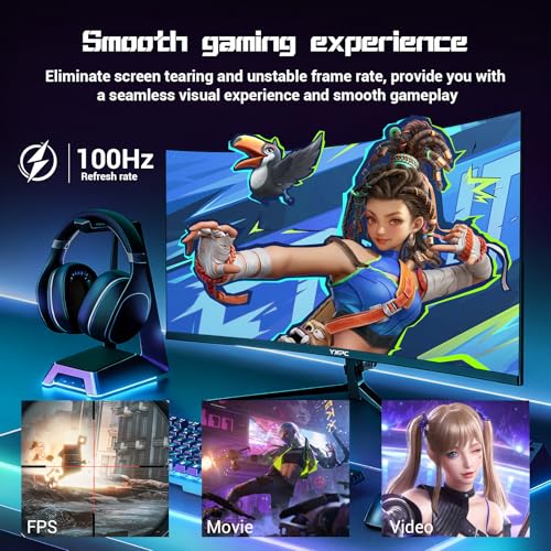 Image of 27 inch Curved Gaming Monitor 100Hz (1920x1080P) VA Panel 1800R, Built-in Speakers,98% sRGB Professional Computer Monitors, 3Sides Frameless, Flicker-Less,Blue Light Filter, for Office Gaming